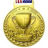 Luxiys Medalhas De Prêmio De Ouro 3d - Medalhas Olímpicas De 6 Cm De Largura Com Decorações De Padrão De Troféu, Estrelas E Listras, Fita De Gola V Da Bandeira Americana - Medalhas Para Adultos E