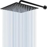 LuxLam Ducha Externa 30x30 Com Tubo 40cm Quadrada Preto Fosco Em Inox Área Externa Piscina Chuveirão Jardim