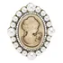 Luxo Broche Dourado Perola Strass Camafeu 4,1x4,8 Cm