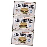 Luxshiny 3 Pçs Sinais De Barra Vintage Cartaz Metal Retro Comida Estanho Sinal Hambúrguer Ornamento Arte Placa De Identificação Decoração Da Parede Sinais De Barra De Luz Para Casa Bar