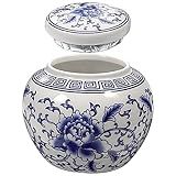 Luxshiny Vasilha De Cerâmica Com Tampa Frascos De Armazenamento De Chá Selados De Porcelana Azul E Branca Vintage Templo Pote De Gengibre Recipiente De Armazenamento De Café Centro De Mesa 