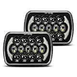 Lx-Light -Par- Faróis De LED 12-7 Cm X 18 Cm Compatíveis Com Jeep Wrangler Yj Cherokee Xj H6054 H5054 H6054Ll 69822 6052 6053 Com Angel Eyes Drl -Preto 105W-