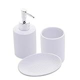 LYOR - Conjunto 3 Peças Para Banheiro De Cerâmica Lille Branco - 1 Porta Sabonete Líquido- 1 Saboneteira E 1 Porta Escova De Dentes