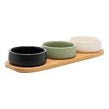 LYOR - Conjunto 3 Petisqueiras Com Bandeja De Bambu 32cm X 10cm X 3-5cm