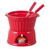 LYOR Aparelho De Fondue 4 Peças De Porcelana Classic Vermelho 400ml Ideal Para Chocolate E Queijo
