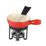 LYOR Aparelho De Fondue 8 Peças Para Queijo De Ferro Com Pintura Epoxy E Cerâmica Vermelho Ideal Para Queijo