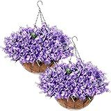 Lyrow Pacote Com 2 Flores Artificiais Penduradas Na Cesta Para Primavera Verão Varanda Jardim Jardim Jardim Plantas Falsas Arranjo De Jacinto Plantas Falsas Em Cesta De Forro De Coco De 30 Cm