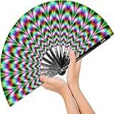 Lysa Grande Leque Dobrável Para Homens Mulheres Chinês Japonês Bambu E Tecido De Náilon Leque Dobrável Para Festivais De Música Eletrônica Dança Decoração Presente Ondas Verdes Trippy