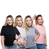 M TSHIRTS Kit 4 Camisetas Feminina Gola Alta Manga Curta Basica Lisa Tamanho G Cor Preto Branco