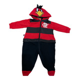Macacão Bebê Flamengo Mascote Oficial Com Capuz 100% Algodão