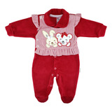 Macacão Bebê Menina Plush Casaco Tricoline Bordado Enxoval
