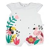 Macacão Bebê Menina Verão Sem Mangas Suedine Silk Screen Tucano E Flamingo Branco P