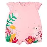 Macacão Bebê Menina Verão Sem Mangas Suedine Silk Screen Tucano E Flamingo Rosa M