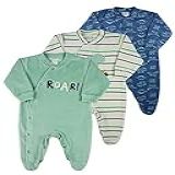 Macacao Bebe Menino Plush Estampado Liso E Listrado Kit Macacao Plush Menino Dinossauros 3 Pecas Verde G