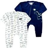 Macacao Bebe Plush Kit 2 Macacão Plush Menino Ziper Sem Pés
