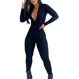 Macacão Canelado Manga Longa Virginia Modelador Moda Gringa