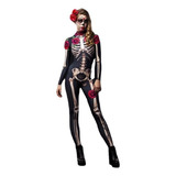 Macacão De Manga Comprida De Halloween Com Esqueleto Feminin