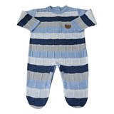 Macacão De Trico Linha Menino Xadrez Azul Bebê