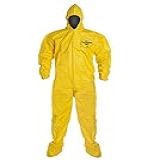 Macacão DuPont Tychem 2000 QC122S Descartável Resistente A Produtos Químicos Com Capuz Punho Elástico E Costuras Caneladas Amarelo 6GG Pacote Com 1