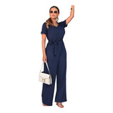 Macacão Feminino Estilo Saruel Acinturado Liso Em Viscose