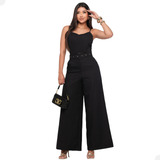 Macacão Feminino Pantalona Longo Com Cinto Alfaiataria