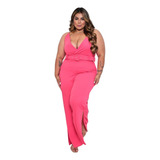 Macacão Feminino Plus Size Social Pantalona Longo Festa Luxo