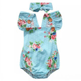 Macacão Floral Body Bebê Menina Laço Faixa