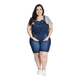 Macacão Jardineira Jeans Plus Size Curto Gestante 1786