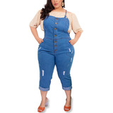 Macacão Jeans Feminino Plus Size Longo