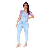 Macacão Jeans Longo Jardineira Calça Feminina