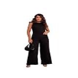 Macacão Longo Alfaiataria Com Zíper E Botão Social Pantalona  Preto  M 