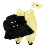 Macacão Longo De Plush Para Bebê Jasmine Amarelo 03 Peças