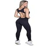 Macacão Longo Feminino Costas Aberta Fitness Academia -M- PRETO-