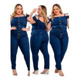 Macacão Longo Plus Size Jeans Feminino ultimas Peças At 56