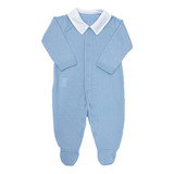 Macacão Para Bebê Menino Em Tricô Azul Fofinho