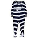 Macacão Pijama Carter's Baleia Listrado Marinho Algodão Bebê Menino Com Zíper E Pezinho (24m)