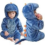 Macacão Pijama Inverno Bebê Bichinhos- Macacão Animal Flanela Para Bebês Unissex -Dinossauro Azul- 24-30 Meses-