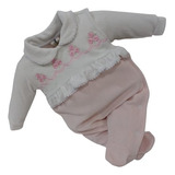 Macacão Plush Luxo Bebê Menina Bordado Floral Chuquinha 2889
