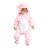 Macacão Porquinho Kigurumi Pijama Animal Bebê Presente Rosa