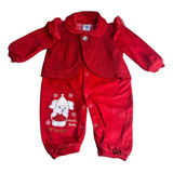 Macacão Sedoso Plush Menina Vermelho Casaco Rendado Bordado