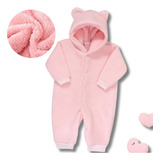 Macacão Teddy Bebe Menina Pelúcia Inverno Quentinho Capuz