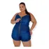 Macaquinho Curto Jeans Feminino Plus Size Verão De Alça 