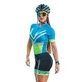 Macaquinho De Ciclismo Feminino Slim D100 Azul E Verde Limão Manga Curta M
