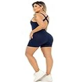 Macaquinho Esportivo Fitness De Academia Liso Cruzado Nas Costas Roupa Para Treino Yoga Hidroginástica -Azul Marinho- M-