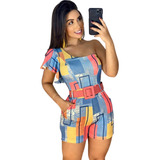 Macaquinho Feminino Curto Manga Princesa Com Bojo Estampado