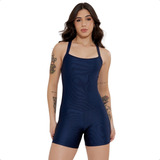 Macaquinho Feminino Fitness Curto Academia Canelado Liso