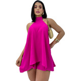 Macaquinho Feminino Vestido Frente Única Gola Soltinho Verão