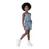 Macaquinho Jardineira Jeans Infantil Acinturado Malwee Kids