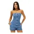 Macaquinho Jeans Curto Feminino Tomara Que Caia Blogueira