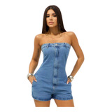 Macaquinho Jeans Curto Feminino